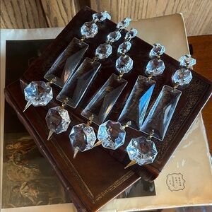 Set of 5 Antique Clear Cut Crystal Chandelier Prisms